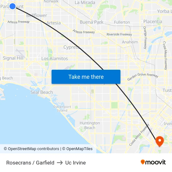 Rosecrans / Garfield to Uc Irvine map