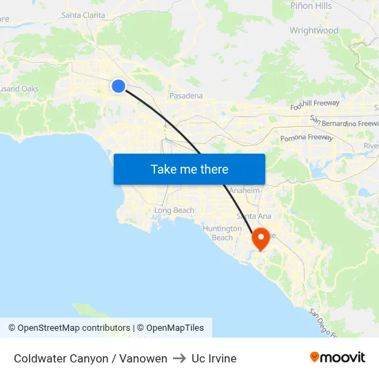 Coldwater Canyon / Vanowen to Uc Irvine map