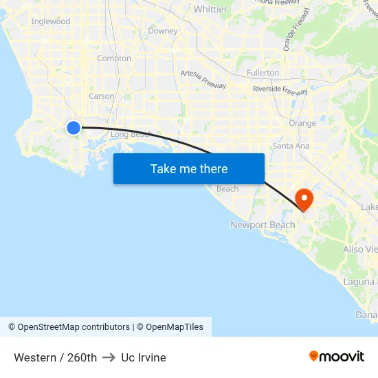 Western / 260th to Uc Irvine map