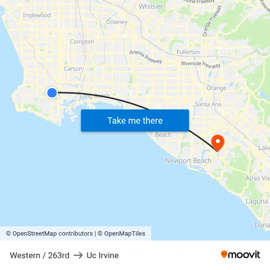 Western / 263rd to Uc Irvine map