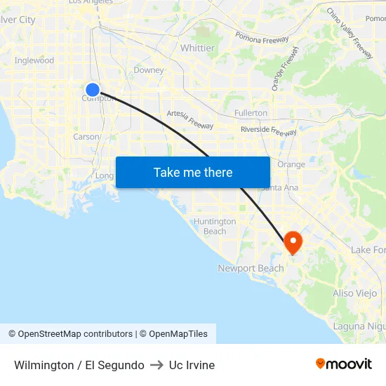 Wilmington / El Segundo to Uc Irvine map