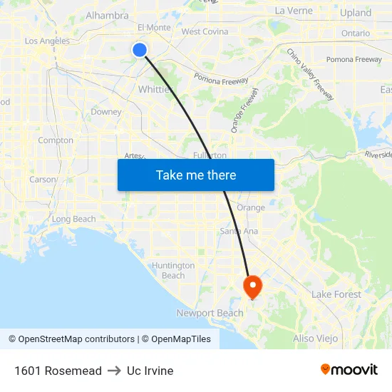 1601 Rosemead to Uc Irvine map