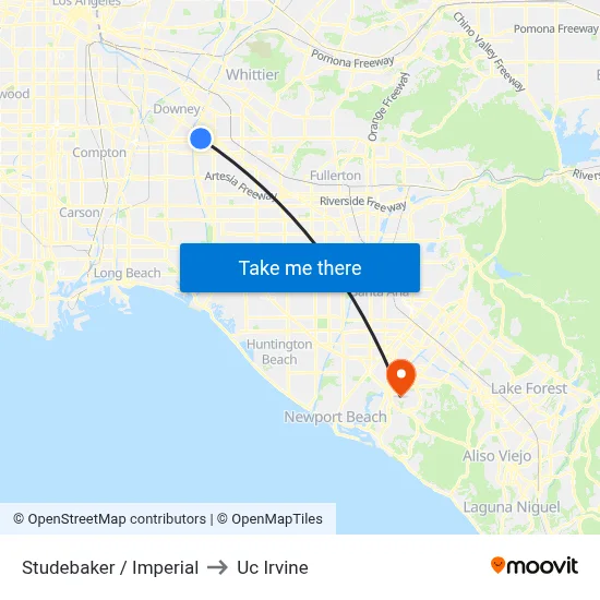 Studebaker / Imperial to Uc Irvine map