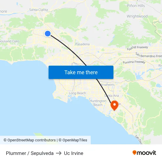 Plummer / Sepulveda to Uc Irvine map