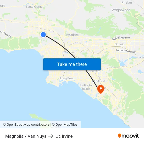 Magnolia / Van Nuys to Uc Irvine map