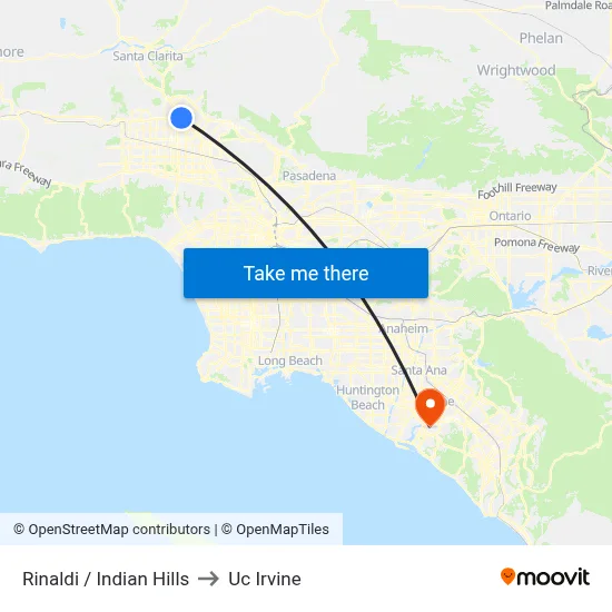 Rinaldi / Indian Hills to Uc Irvine map