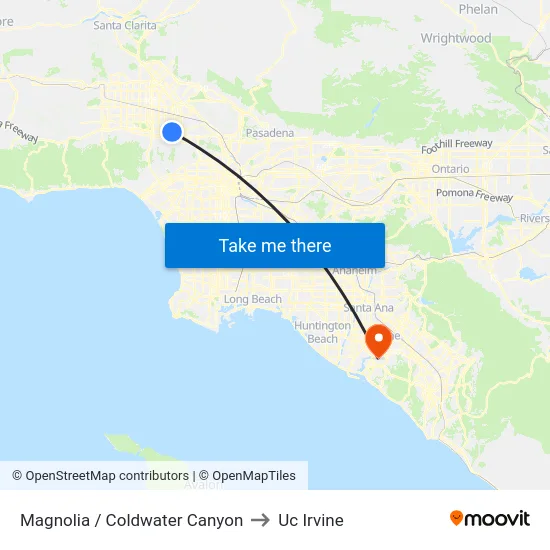 Magnolia / Coldwater Canyon to Uc Irvine map