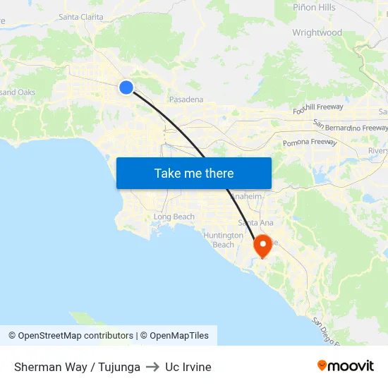 Sherman Way / Tujunga to Uc Irvine map