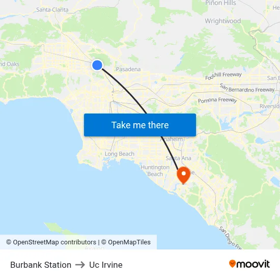 Burbank Station to Uc Irvine map