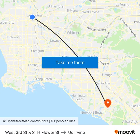West 3rd St & STH Flower St to Uc Irvine map