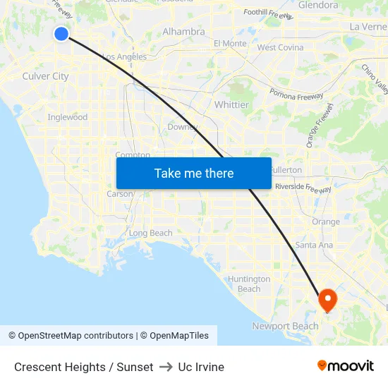 Crescent Heights / Sunset to Uc Irvine map