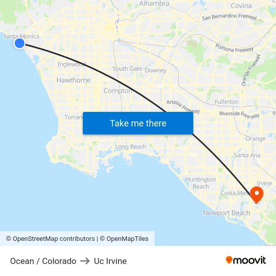 Ocean / Colorado to Uc Irvine map