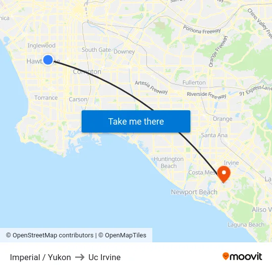 Imperial / Yukon to Uc Irvine map