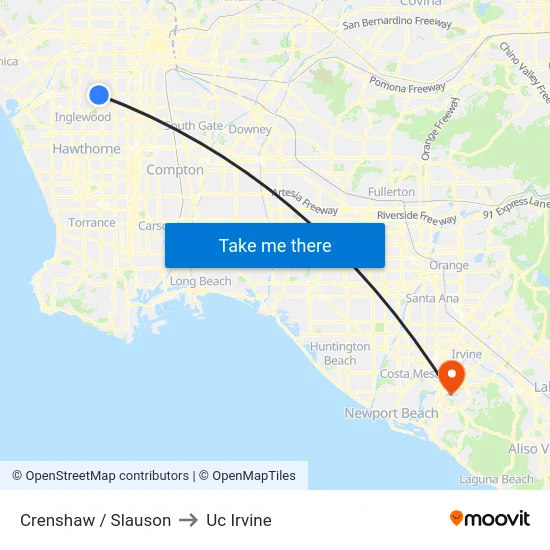 Crenshaw / Slauson to Uc Irvine map