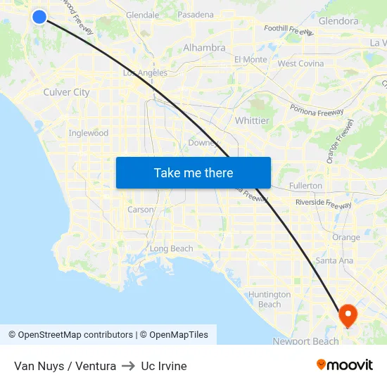 Van Nuys / Ventura to Uc Irvine map