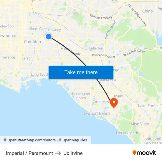 Imperial / Paramount to Uc Irvine map