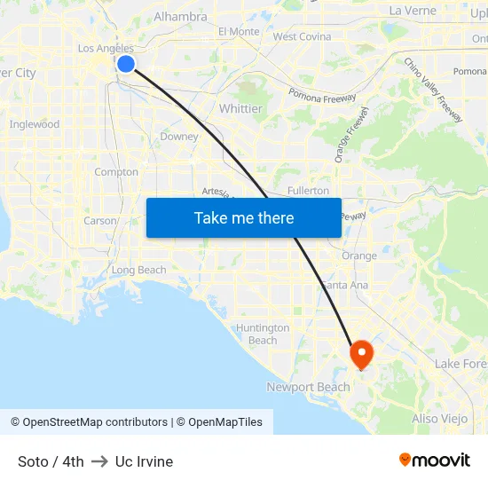 Soto / 4th to Uc Irvine map