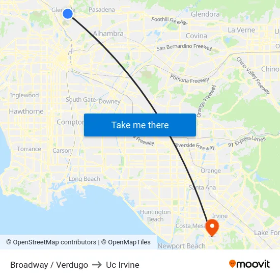 Broadway / Verdugo to Uc Irvine map