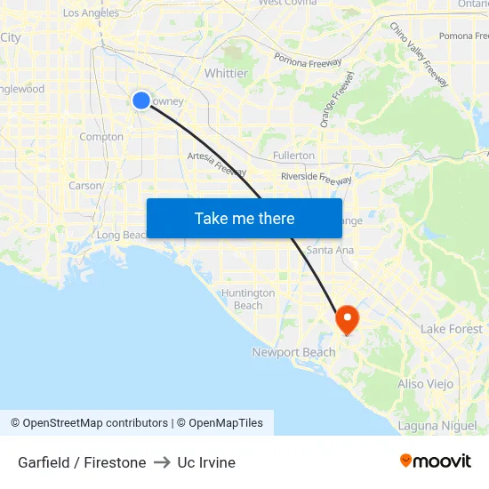 Garfield / Firestone to Uc Irvine map