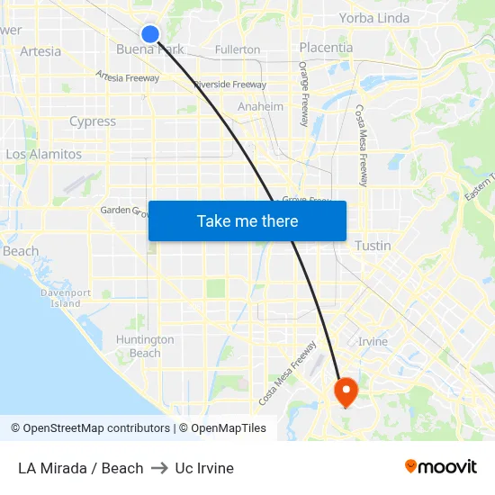 LA Mirada / Beach to Uc Irvine map