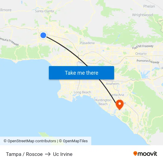 Tampa / Roscoe to Uc Irvine map