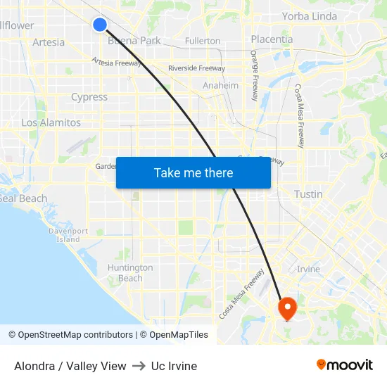 Alondra / Valley View to Uc Irvine map