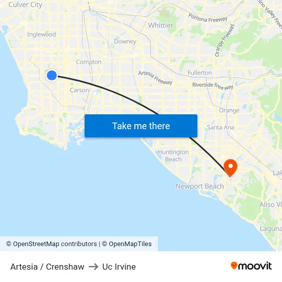 Artesia / Crenshaw to Uc Irvine map