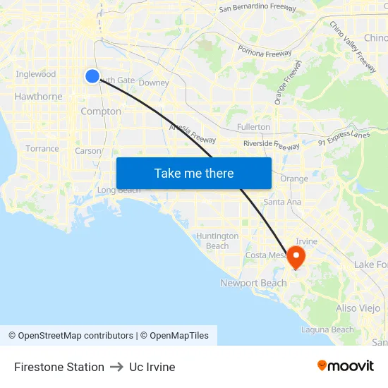 Firestone Station to Uc Irvine map