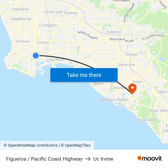 Figueroa / Pacific Coast Highway to Uc Irvine map