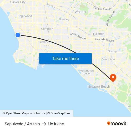 Sepulveda / Artesia to Uc Irvine map