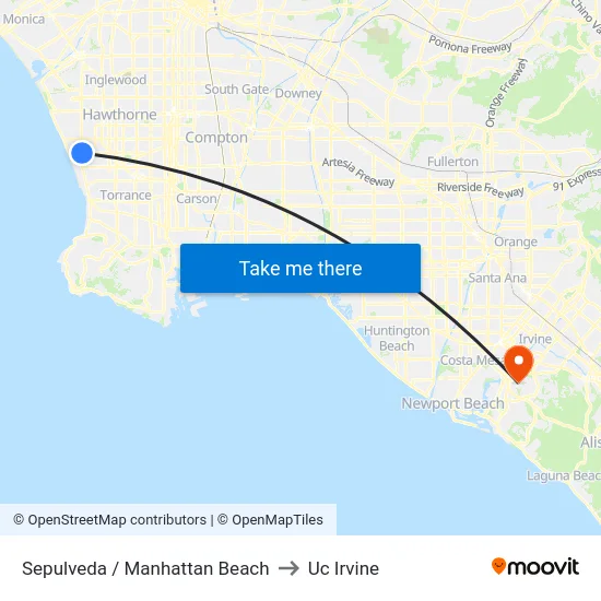 Sepulveda / Manhattan Beach to Uc Irvine map