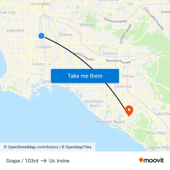 Grape / 103rd to Uc Irvine map