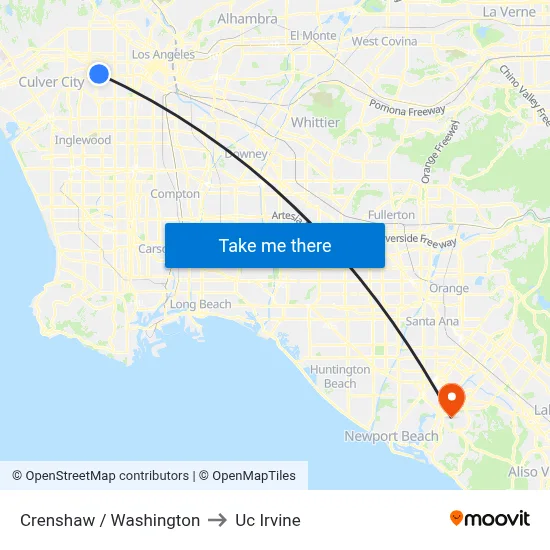 Crenshaw / Washington to Uc Irvine map