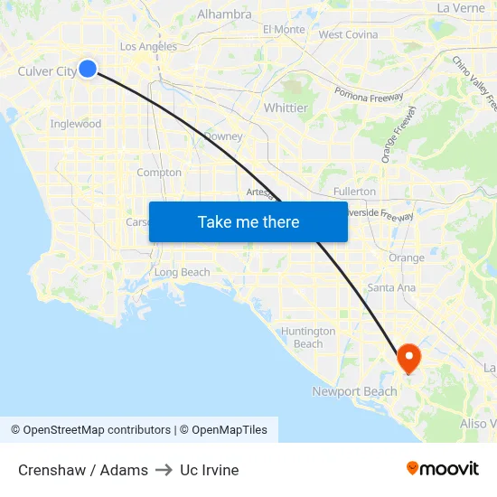 Crenshaw / Adams to Uc Irvine map