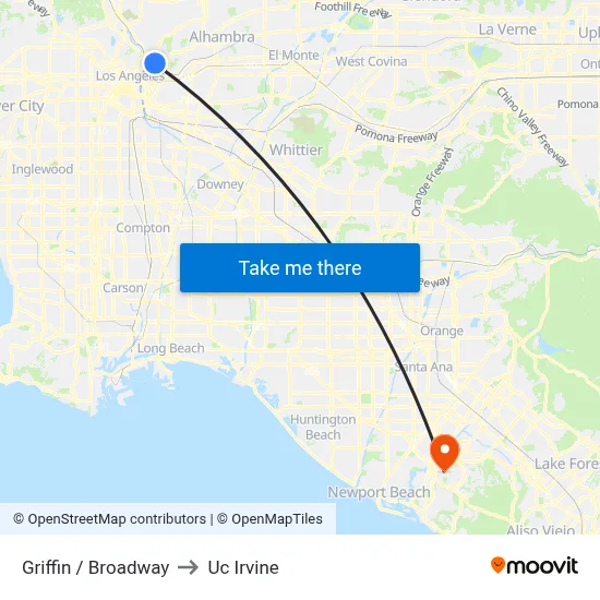 Griffin / Broadway to Uc Irvine map