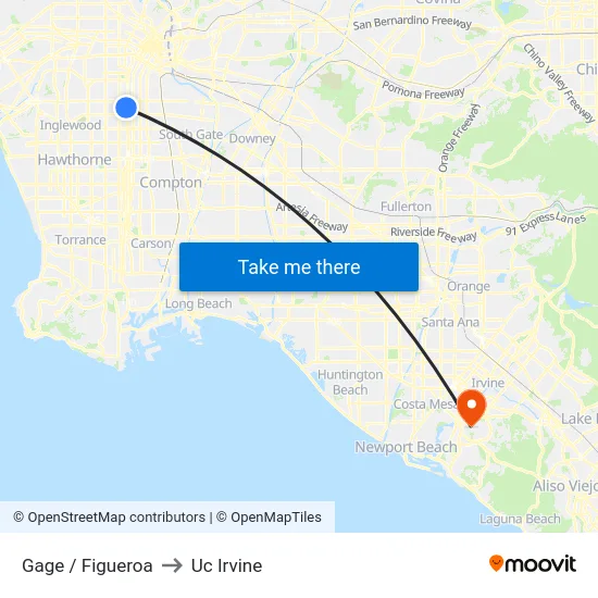 Gage / Figueroa to Uc Irvine map