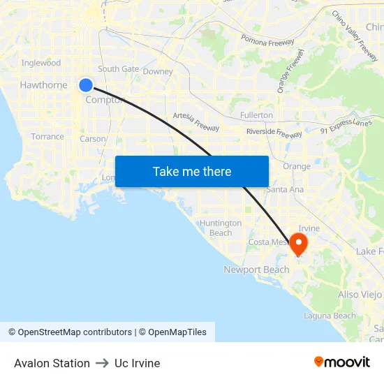 Avalon Station to Uc Irvine map