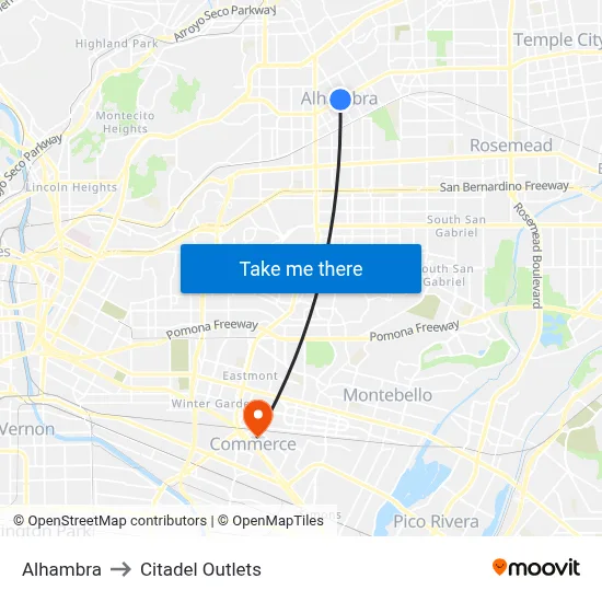 Alhambra to Citadel Outlets map