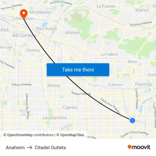 Anaheim to Citadel Outlets map