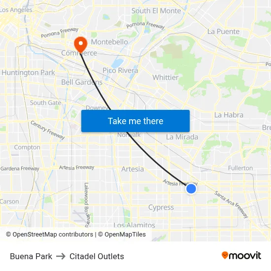 Buena Park to Citadel Outlets map
