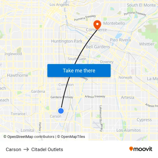 Carson to Citadel Outlets map