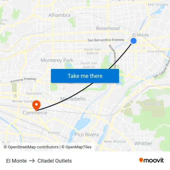 El Monte to Citadel Outlets map