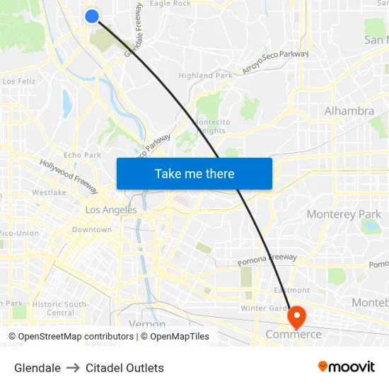Glendale to Citadel Outlets map
