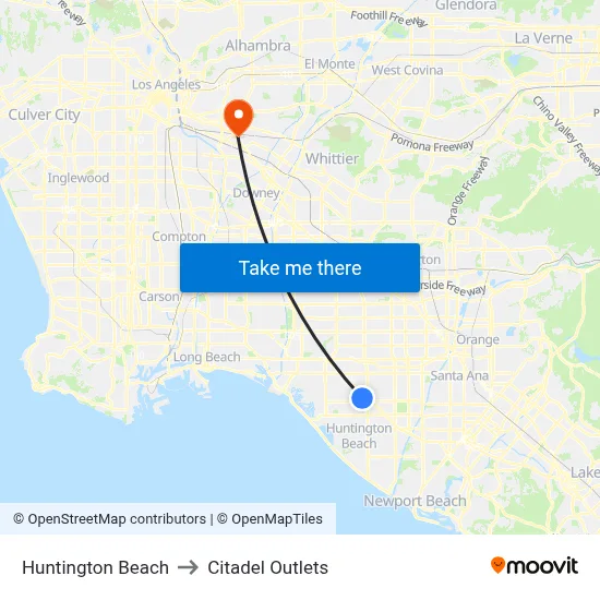 Huntington Beach to Citadel Outlets map