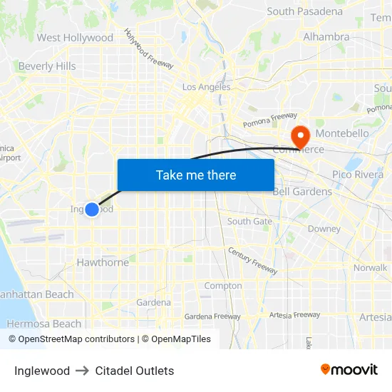 Inglewood to Citadel Outlets map