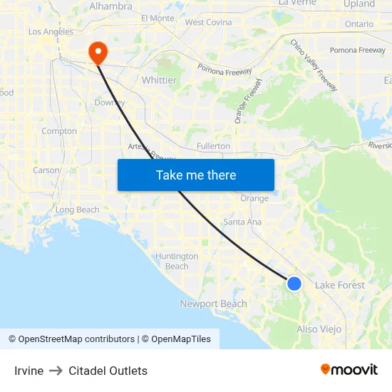 Irvine to Citadel Outlets map