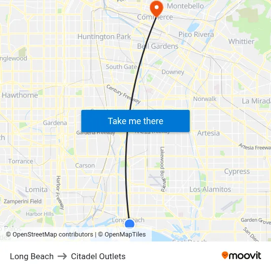 Long Beach to Citadel Outlets map
