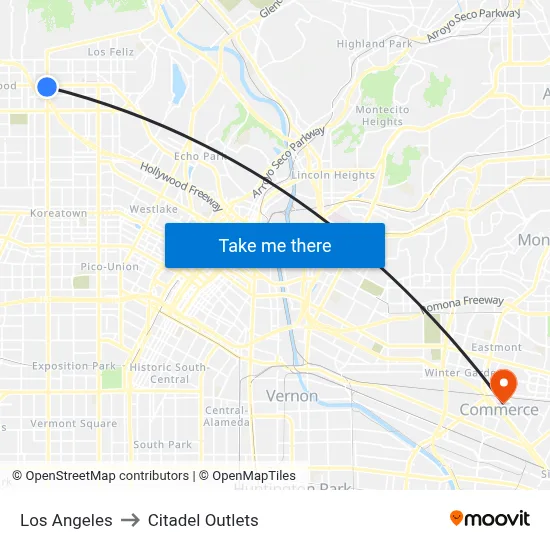 Los Angeles to Citadel Outlets map