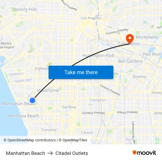 Manhattan Beach to Citadel Outlets map