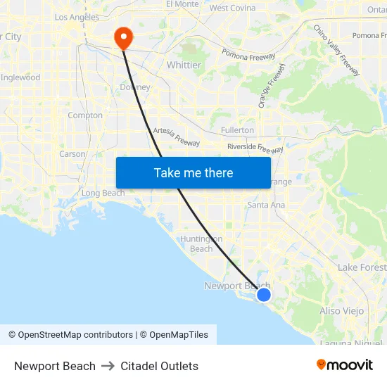 Newport Beach to Citadel Outlets map